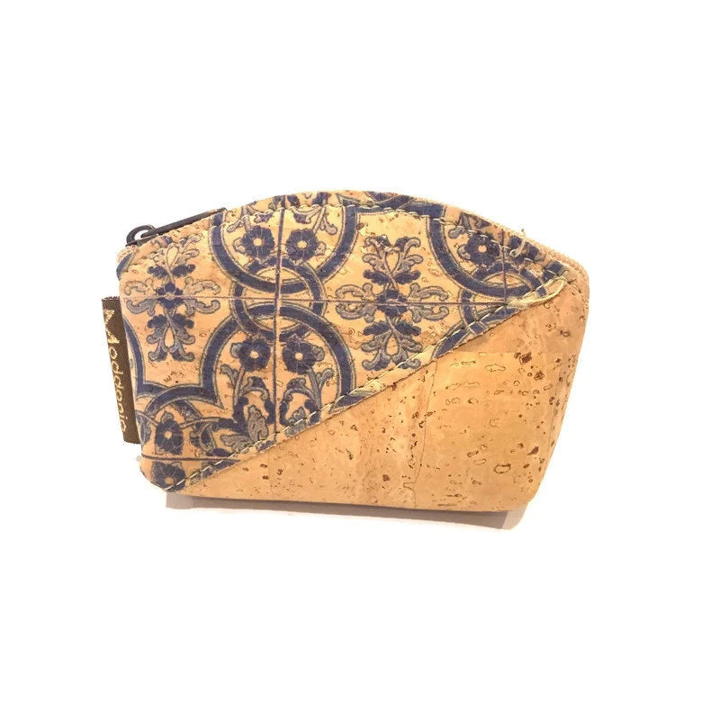 Cork Mini Coin Purse and Small Coin Pouch in a Tapestry Pattern