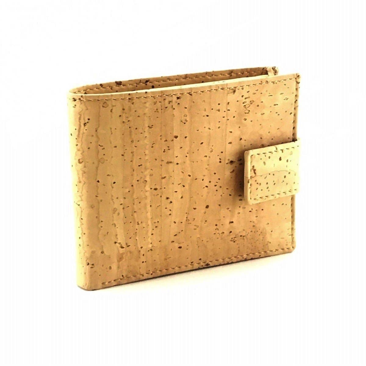 Mens Cork Wallet Compact Vegan Wallet with Clasp for Men In Natural
