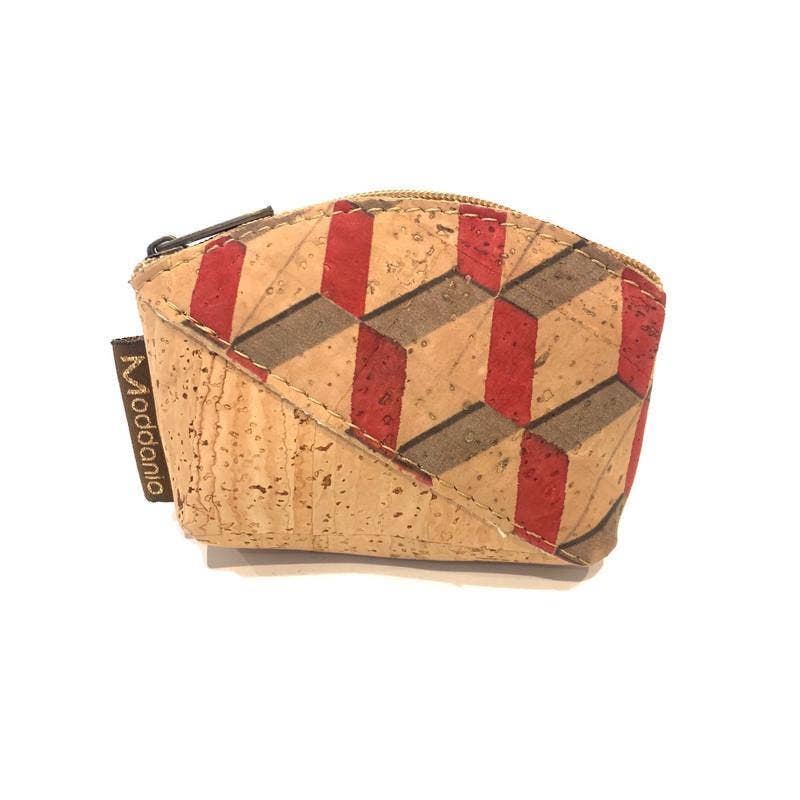 Cork Mini Coin Purse and Small Coin Pouch in a Geometric Red