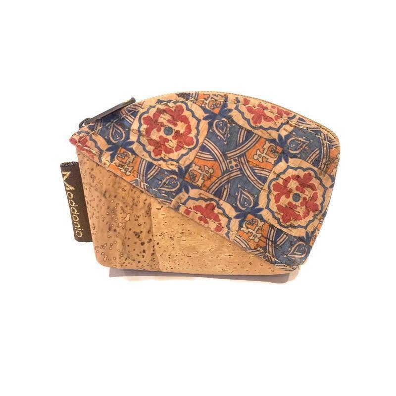 Cork Mini Coin Purse and Small Coin Pouch in a Orange and Bronze Tapestry