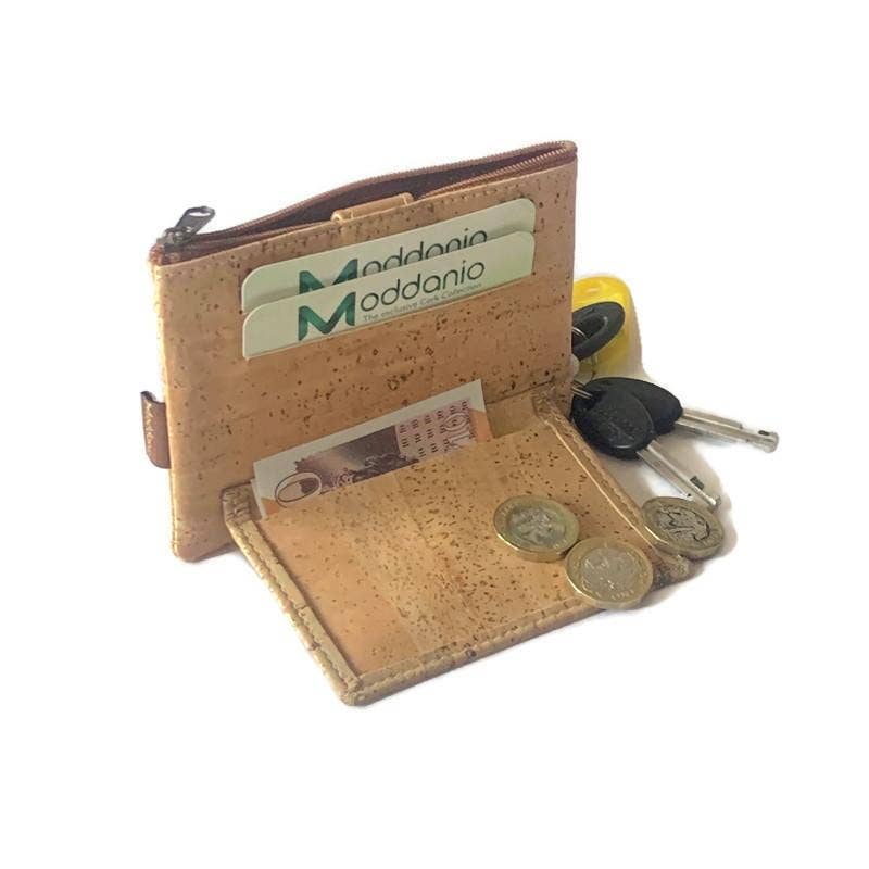 Cork Purse and Card Holder, Cork Wallet and Zip Purse in Blue