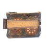 Cork Coin Purse and Vegan Change Pouch in a dark brown, orange, blue and green pattern