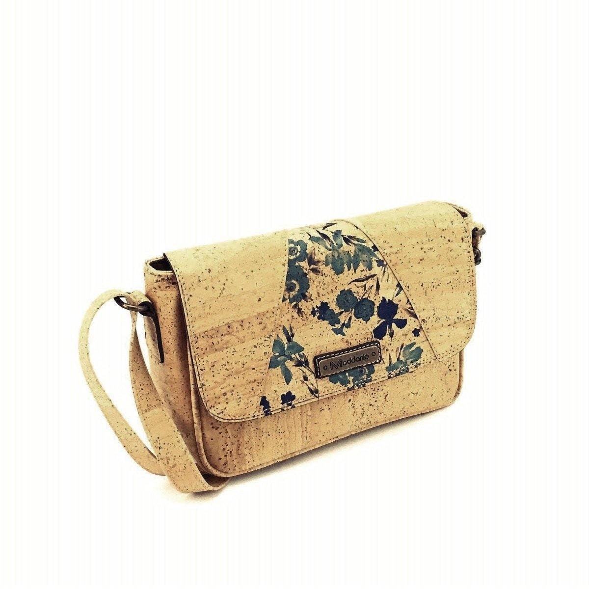 Cork Crossbody Purse for Women and Small Vegan Bag in Blue Floral