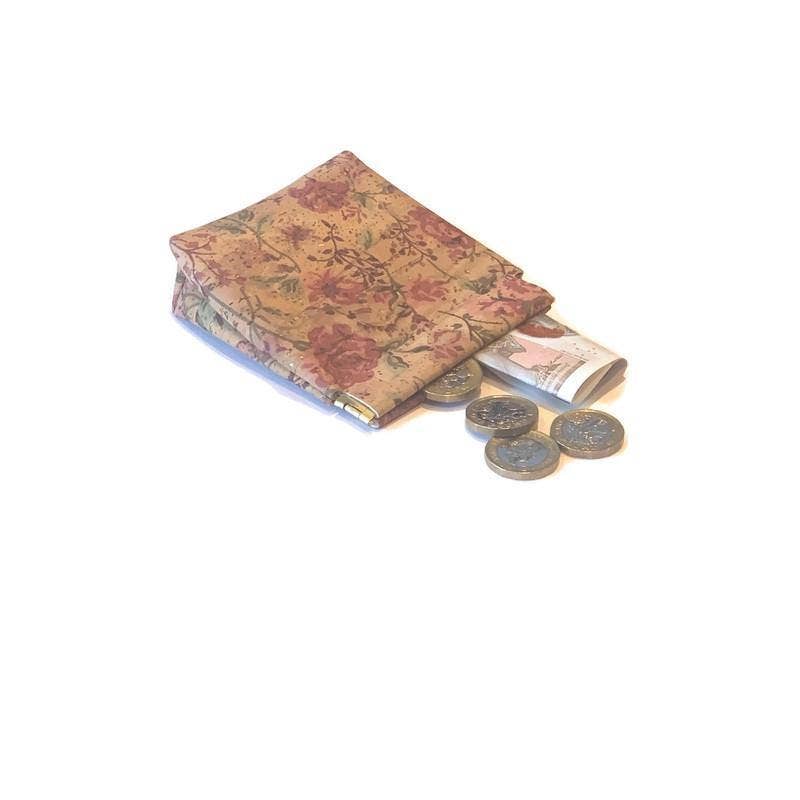 Geldbörse aus veganem Leder und Kleingeldbeutel aus Kork in Floral Rose