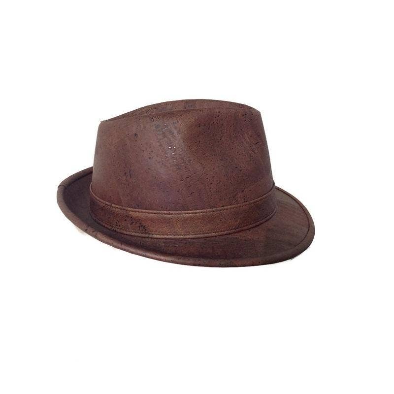 Cork Trilby Hat and Vegan Leather Hat in Brown