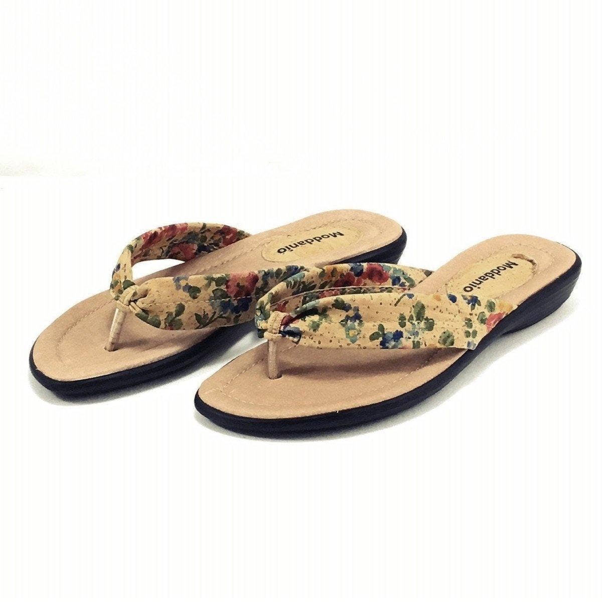 Korksandale und vegane Flip-Flop-Sandalen für Damen mit Blumenmuster