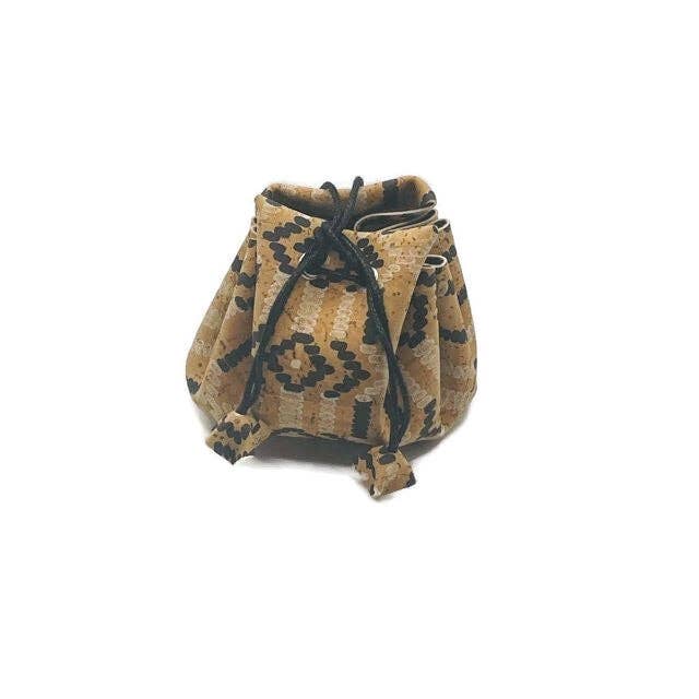 Cork Coin Purse and Vegan Drawstring Pouch for Coins in Black Tribe