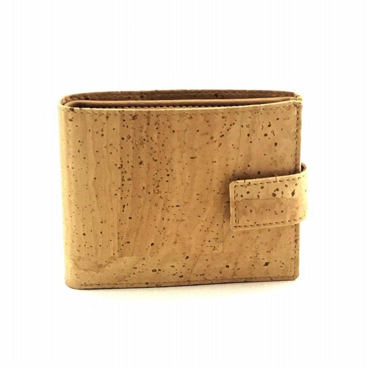 Cork Wallet for Men Vegan Leather Wallet with Clasp for Him in Natural