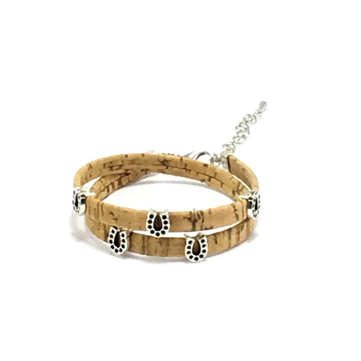 Cork Bracelet Double Wrap with Horseshoe Design
