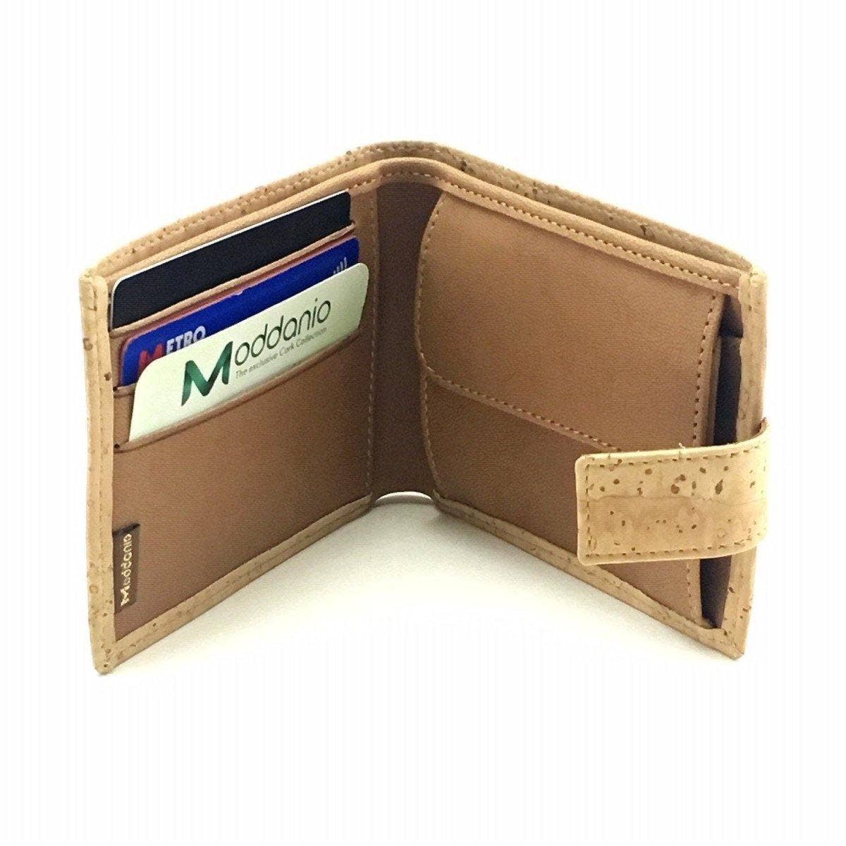 Cork Wallet for Men Vegan Leather Wallet with Clasp for Him in Natural