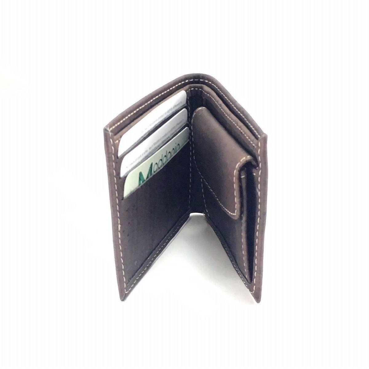 Schlanke Kork-Geldbörse, minimalistisches veganes Portemonnaie mit Münzfach in Braun