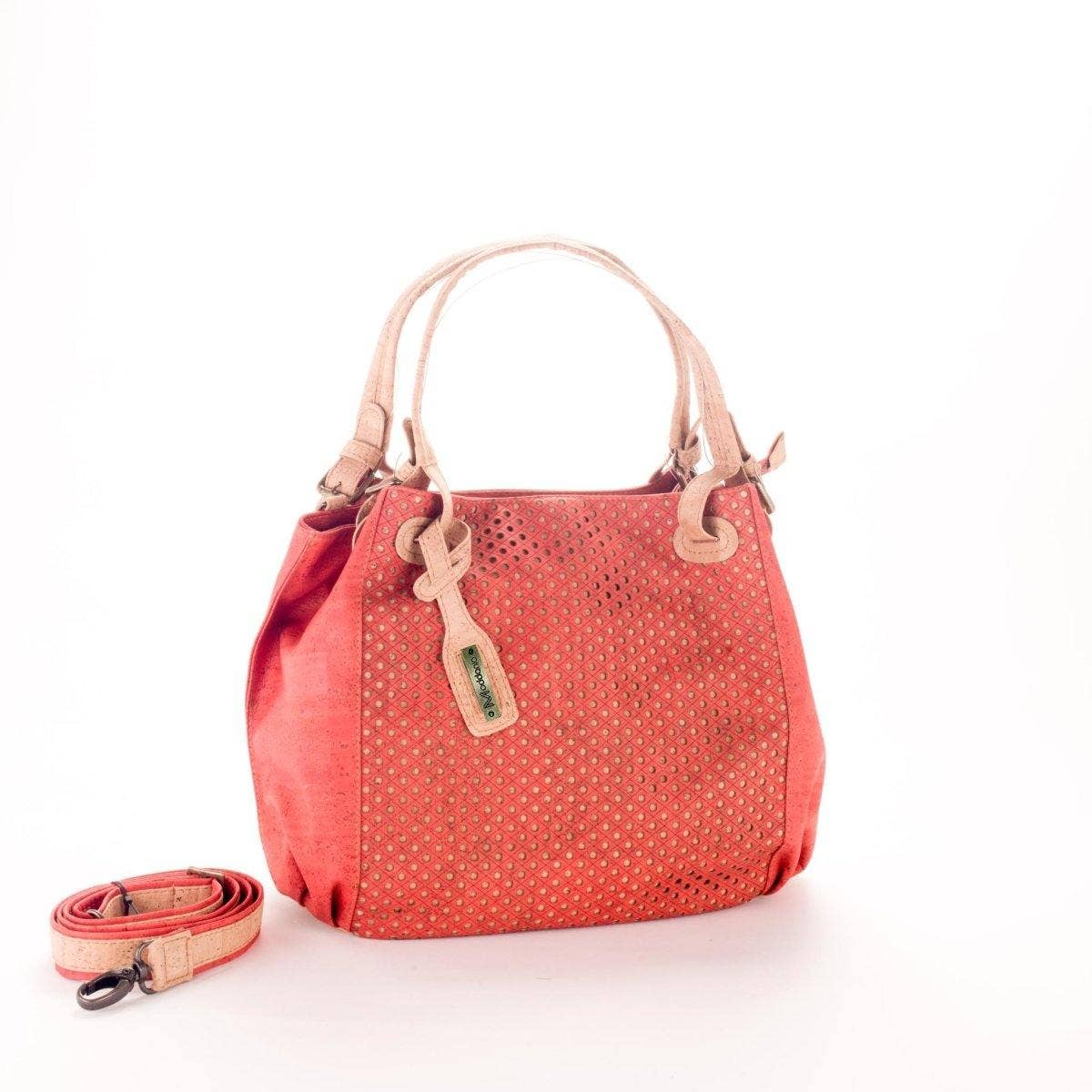 Cork Shoulder Bag Large Vegan Handbag for Women Tratosi Coral