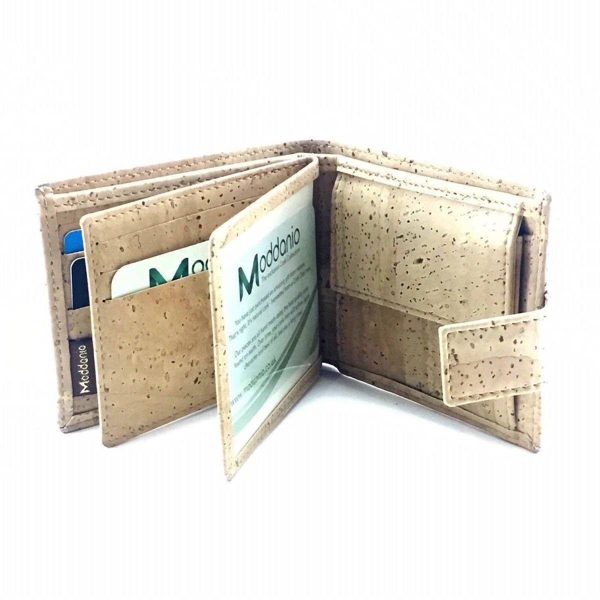 Mens Cork Wallet Compact Vegan Wallet with Clasp for Men In Natural