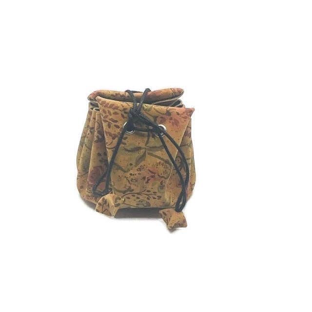 Cork Coin Purse and Vegan Drawstring Pouch for Coins in Floral Rose