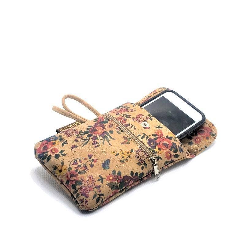 Cork Phone Bag and Phone Pouch in Rose Floral