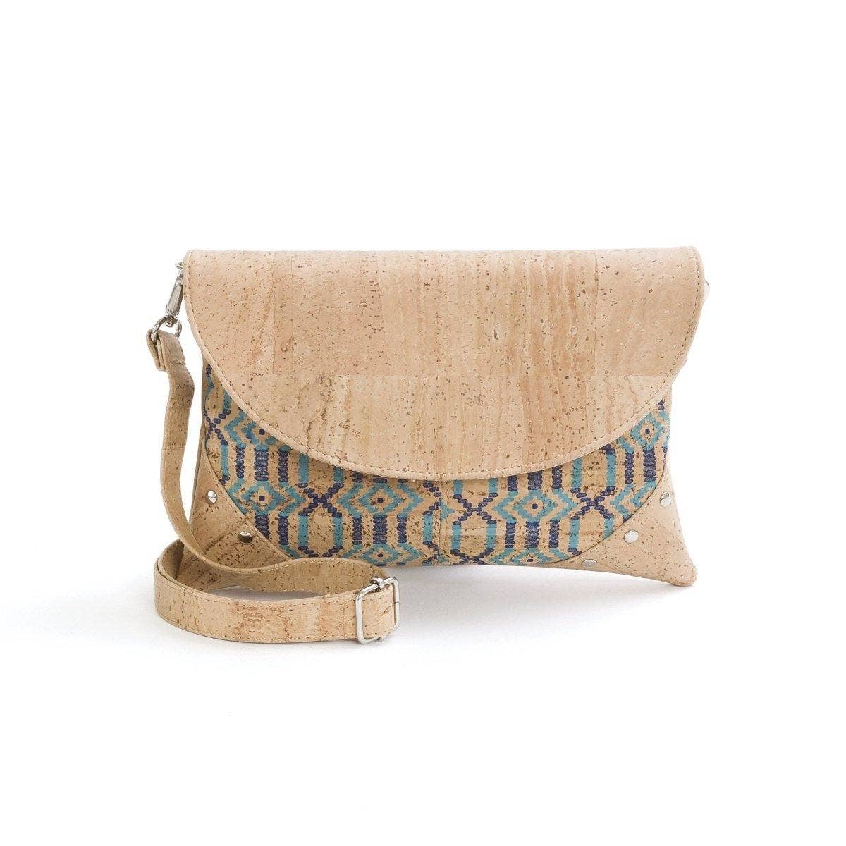 Kork-Clutch-Tasche und vegane Umhängetasche für Damen in Blue Tribe