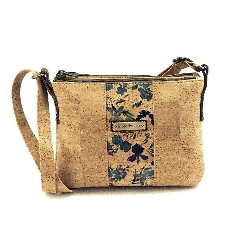 Cork Crossbody and Vegan Purse for Women in Blue Floral