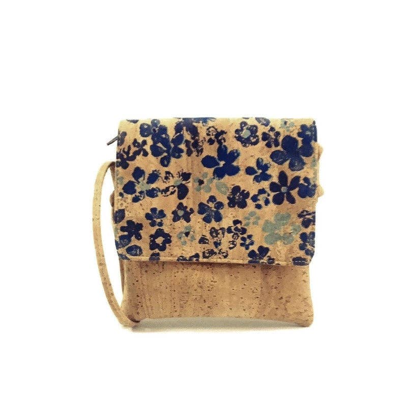 Cork Crossbody Bag and Small Vegan Sling Bag for Women in Blue Floral
