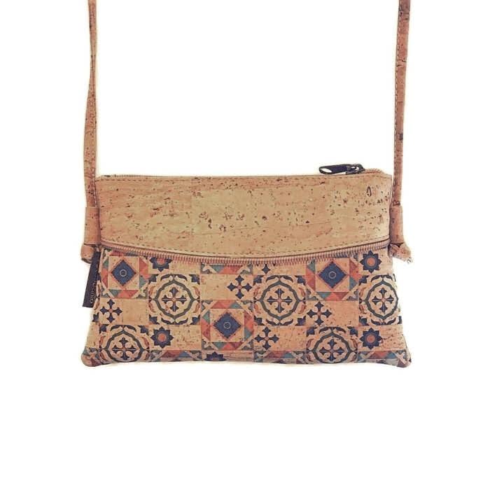 Cork Crossbody Bag and Cute Vegan Sling Bag for Women Artelo in Peach Tapestry