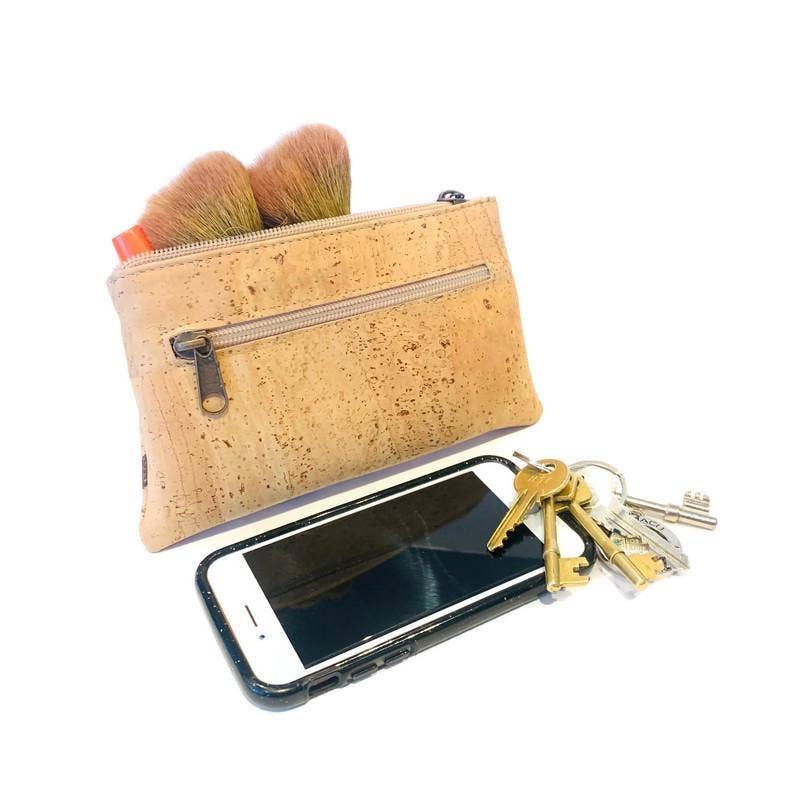 Cork Clutch Purse and Vegan Cosmetic Bag in Blue Tapestry