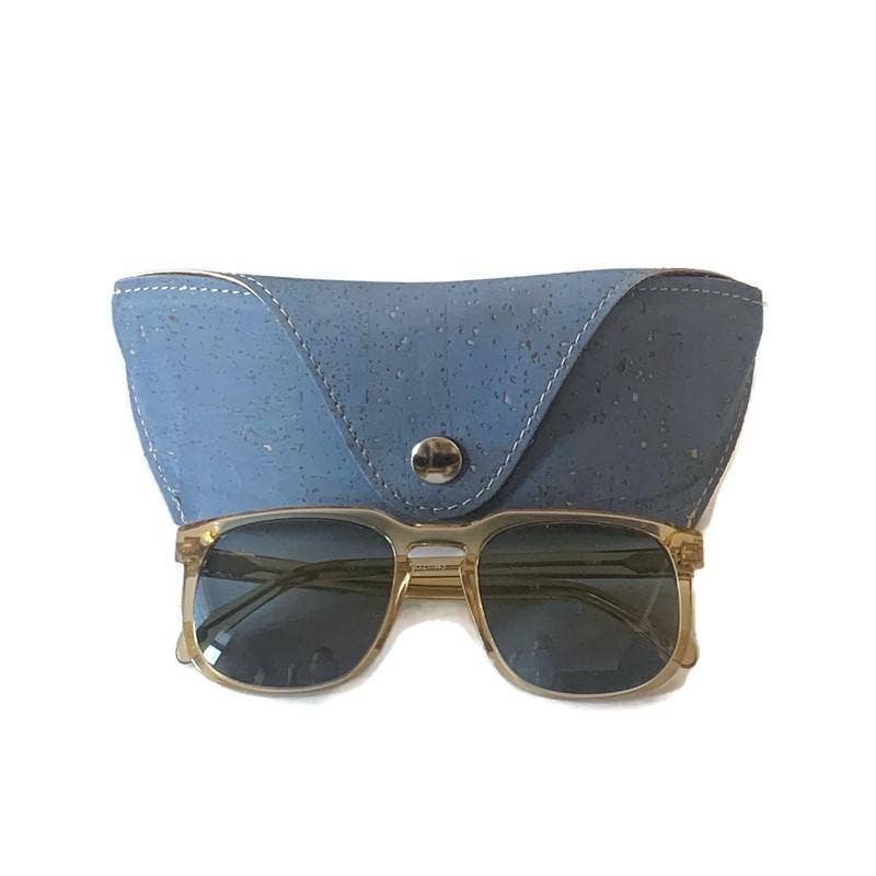 Brillenetui aus Kork, veganes Sonnenbrillenetui in Blau