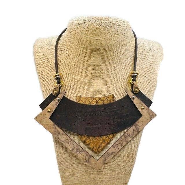 Luxury Cork Necklace in Black and Gold Egyptian Design