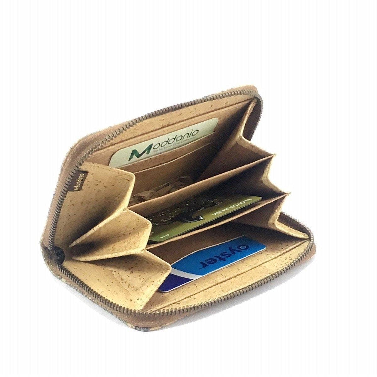 Kork-Geldbörse mit Reißverschluss und veganes Portemonnaie für Damen