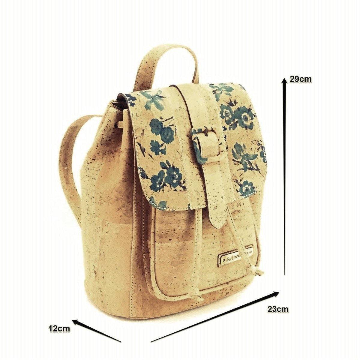 Cork Backpack and Vegan Small Backpack in Blue Floral