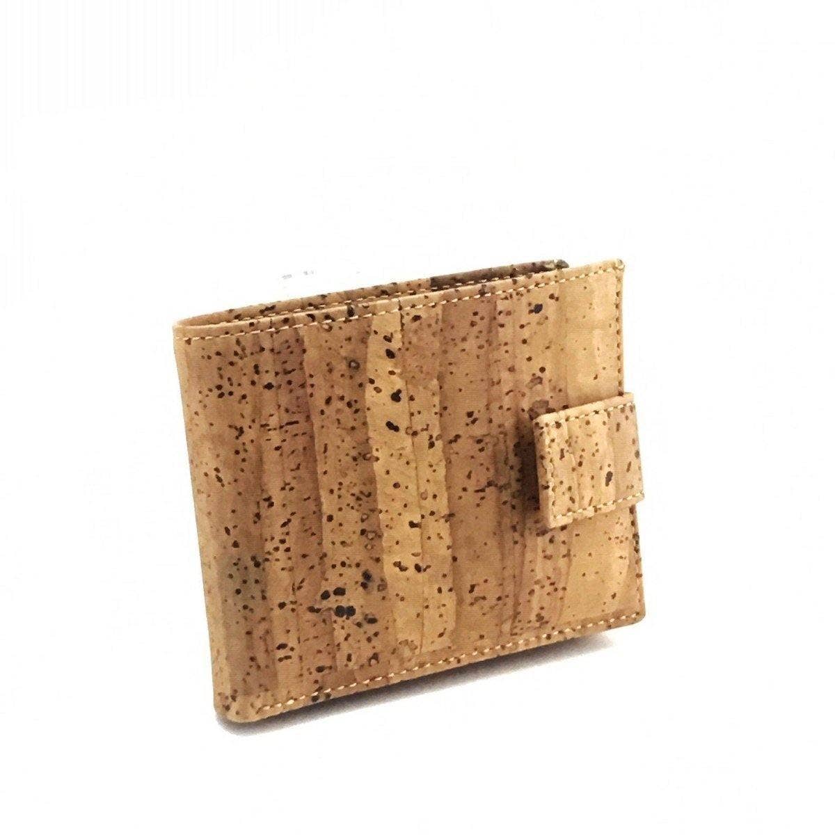 Cork Wallet for Men Vegan Leather Bifold Wallet with Clasp in Taco