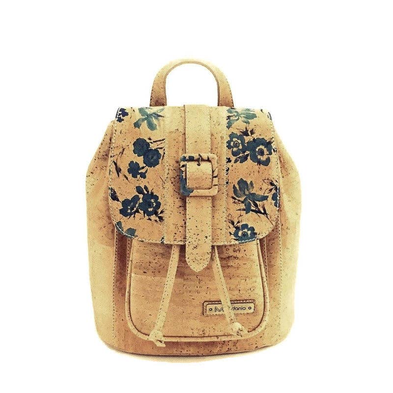 Cork Backpack and Vegan Small Backpack in Blue Floral