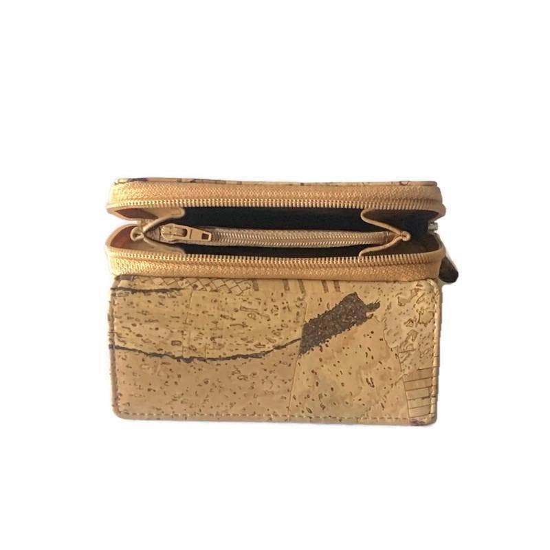 Cork Bifold Zip Purse and Vegan Leather Bi Fold  Wallet for Women with Natural Tones