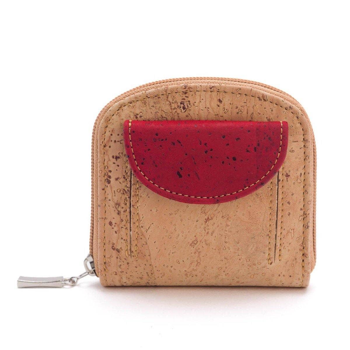 Cork Purse with Coin Pouch Natural and Red