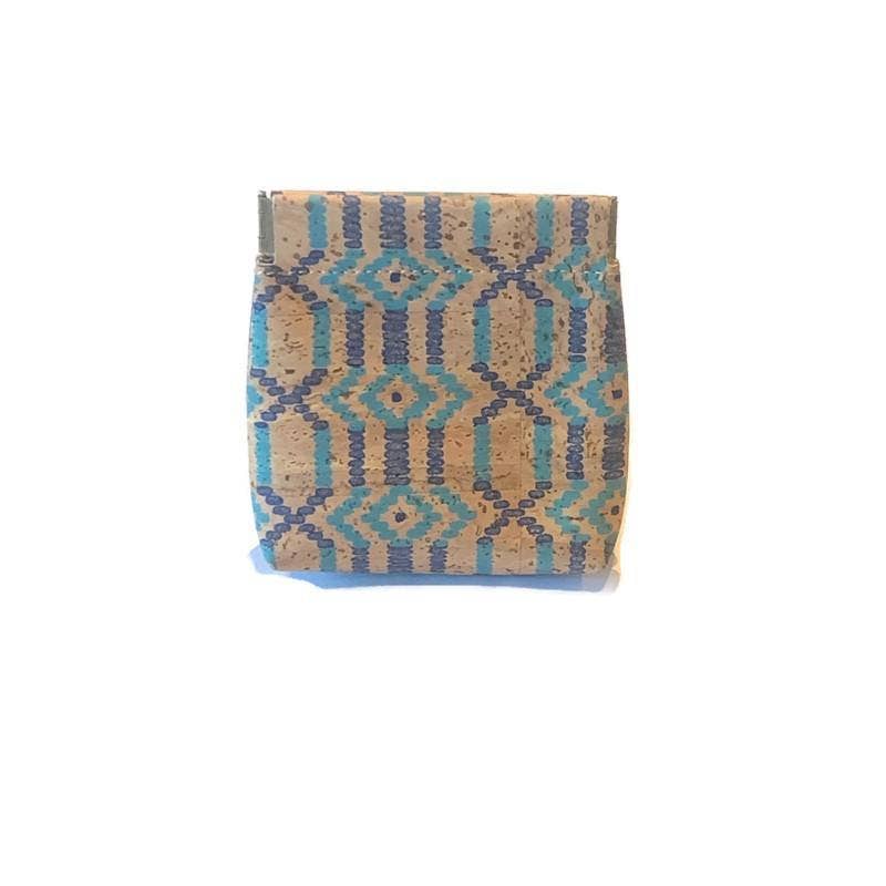 Vegan Leather Coin Purse and  Cork Change Pouch in Tribe Blue