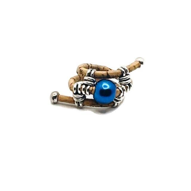 Cork Ring in a Natural Colour with Blue Pearl