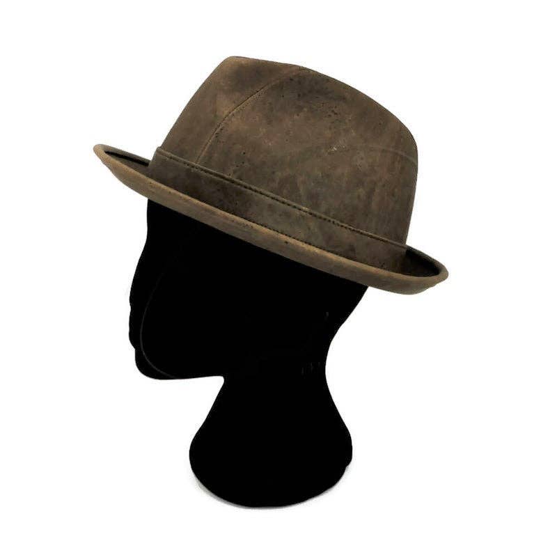 Cork Trilby Hat and Vegan Leather Hat in Brown