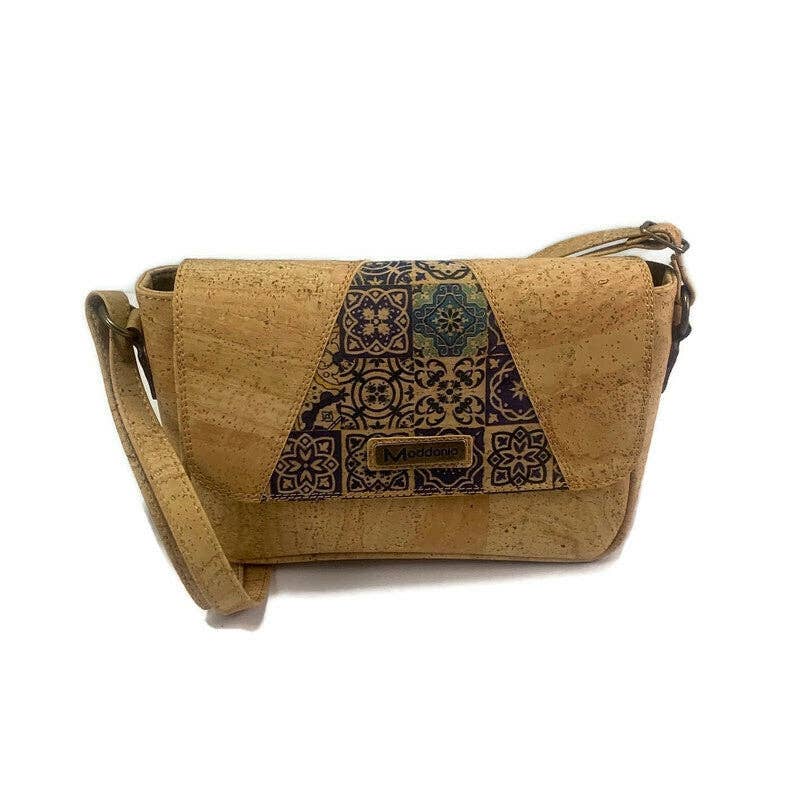 Cork Crossbody Purse for Women and Small Vegan Bag in Purple Tapestry