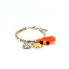 Cork Bracelet with Orange Tassels and Little Charms
