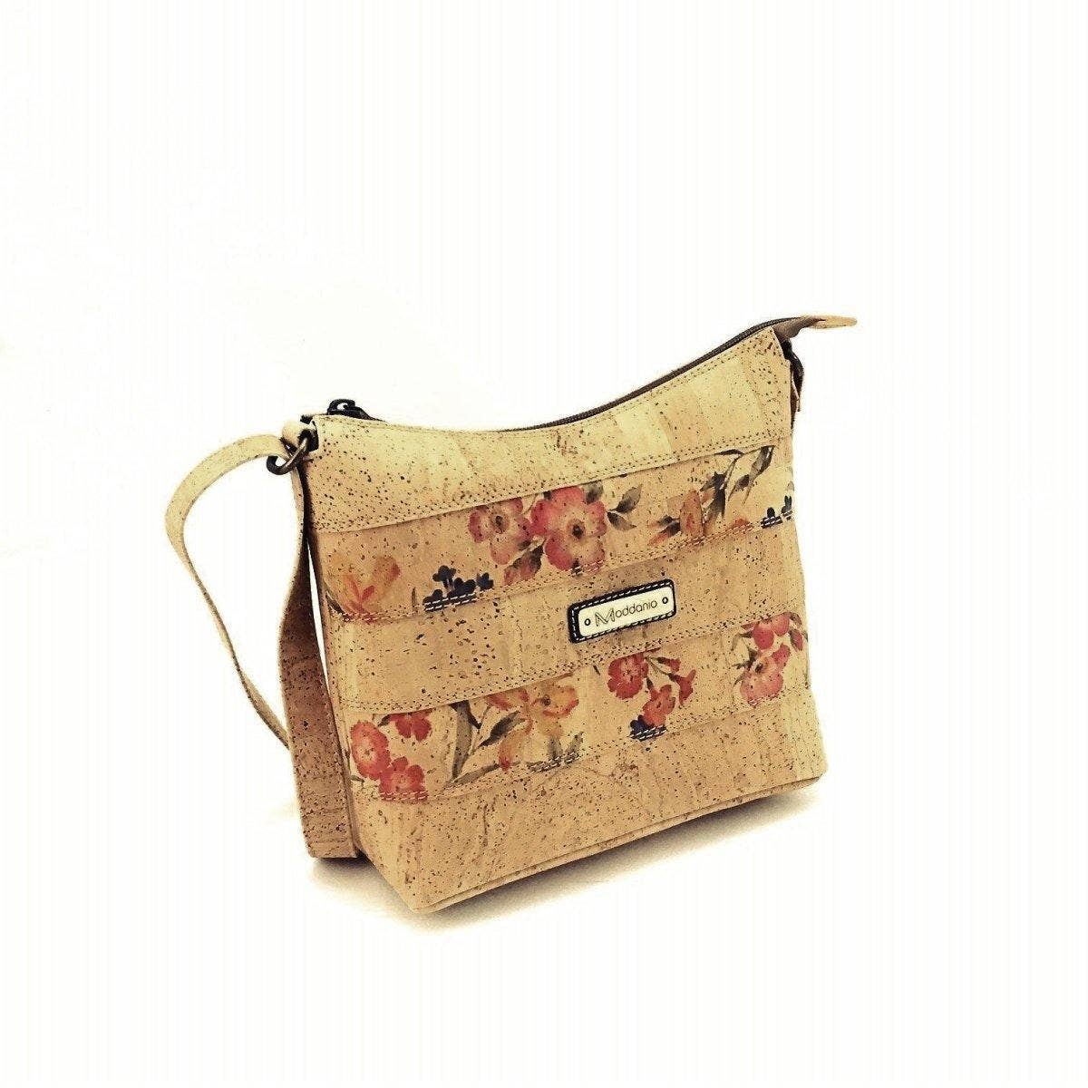 Cork Crossbody Bag and Vegan Purse for Women in Red Floral