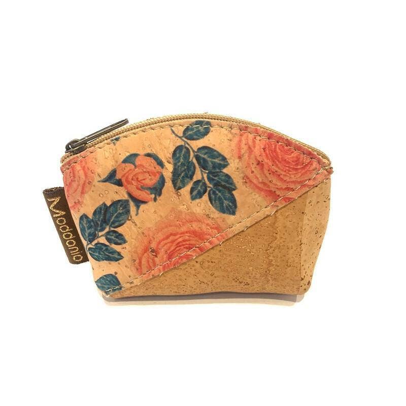 Cork Mini Coin Purse and Small Coin Pouch in a Large Floral