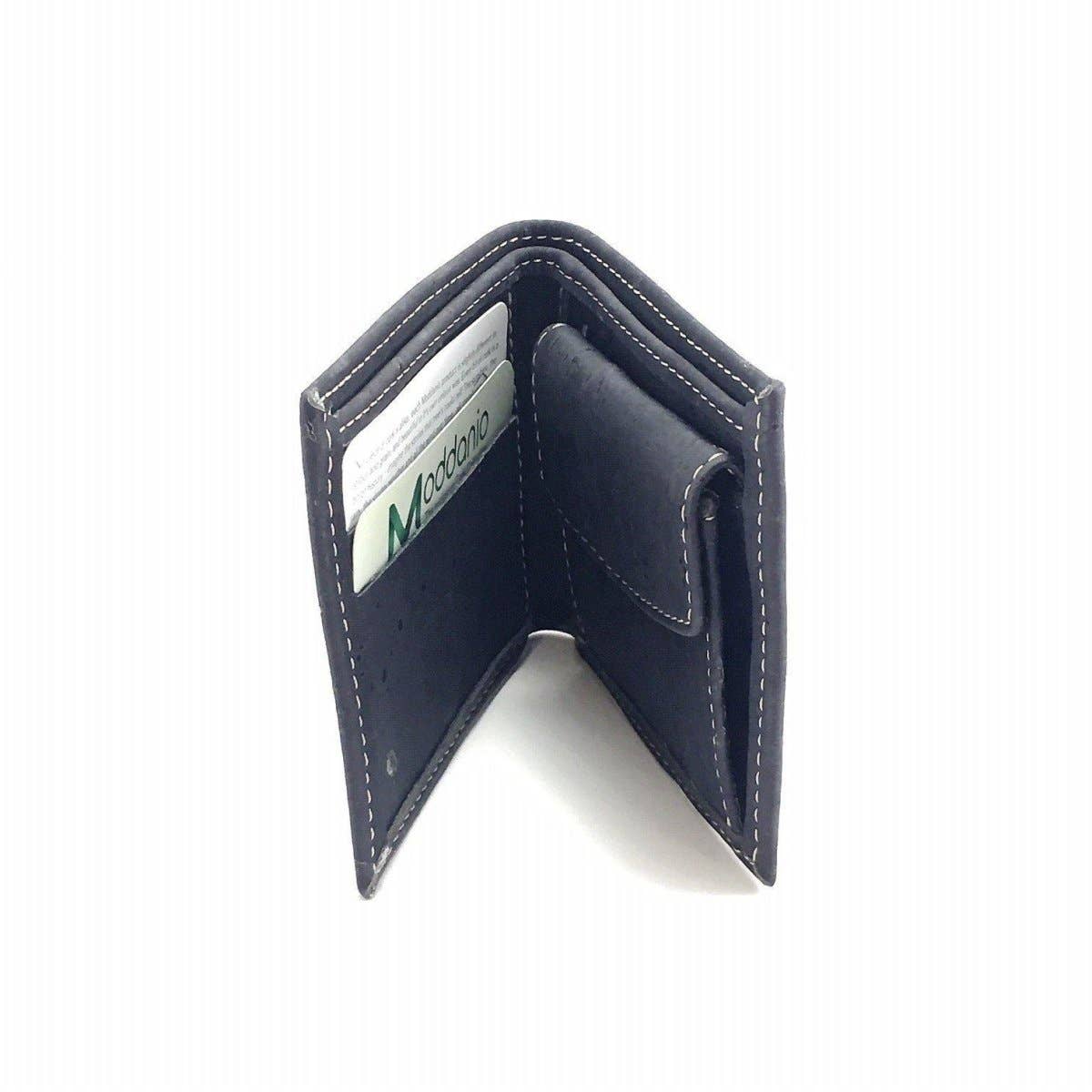 Schlanke Kork-Geldbörse, minimalistisches veganes Portemonnaie mit Münzfach in Schwarz