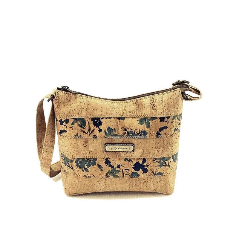 Cork Crossbody Bag and Vegan Purse for Women in Blue Floral