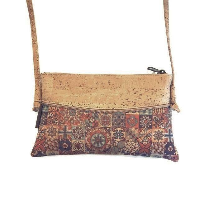 Cork Crossbody Bag and Cute Vegan Sling Bag for Women Artelo in Red Tapestry
