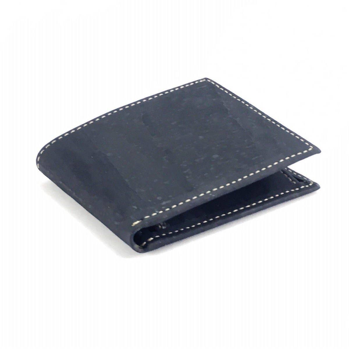 Slim Cork Wallet Minimalist Vegan Wallet with Coin Pocket in Black