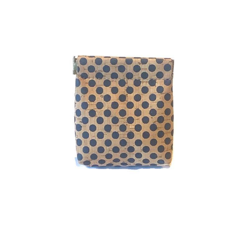 Vegan Leather Coin Purse and  Cork Change Pouch in Blue Polka Dot