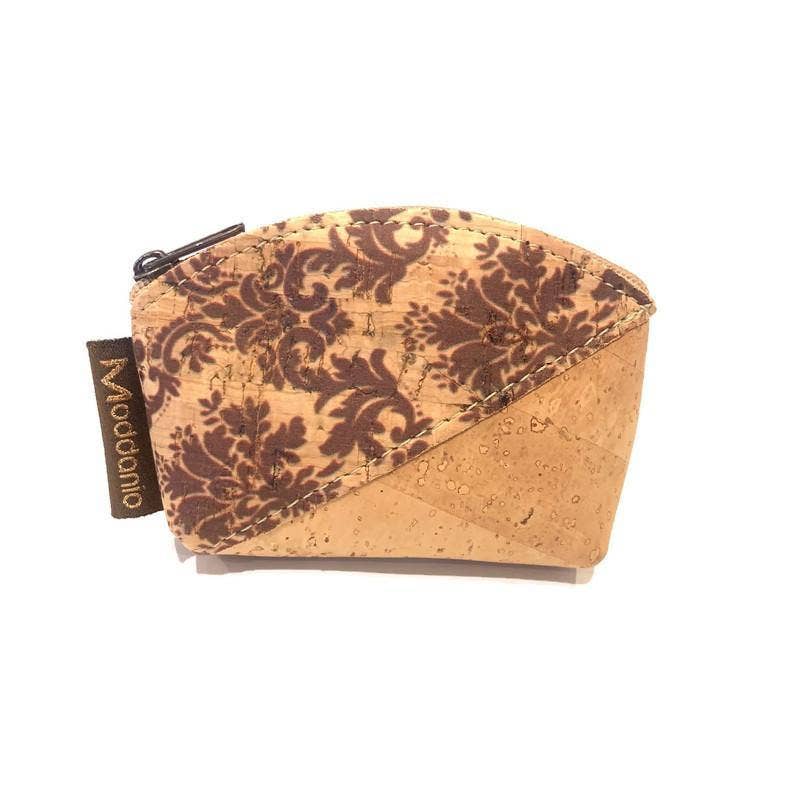 Mini-Geldbörse und kleines Münzfach aus Kork mit klassischem Paisley-Muster