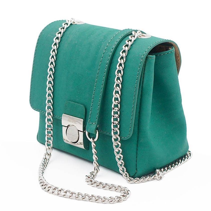 Cute Cork Boxy Handbag Small Vegan Bag in Green