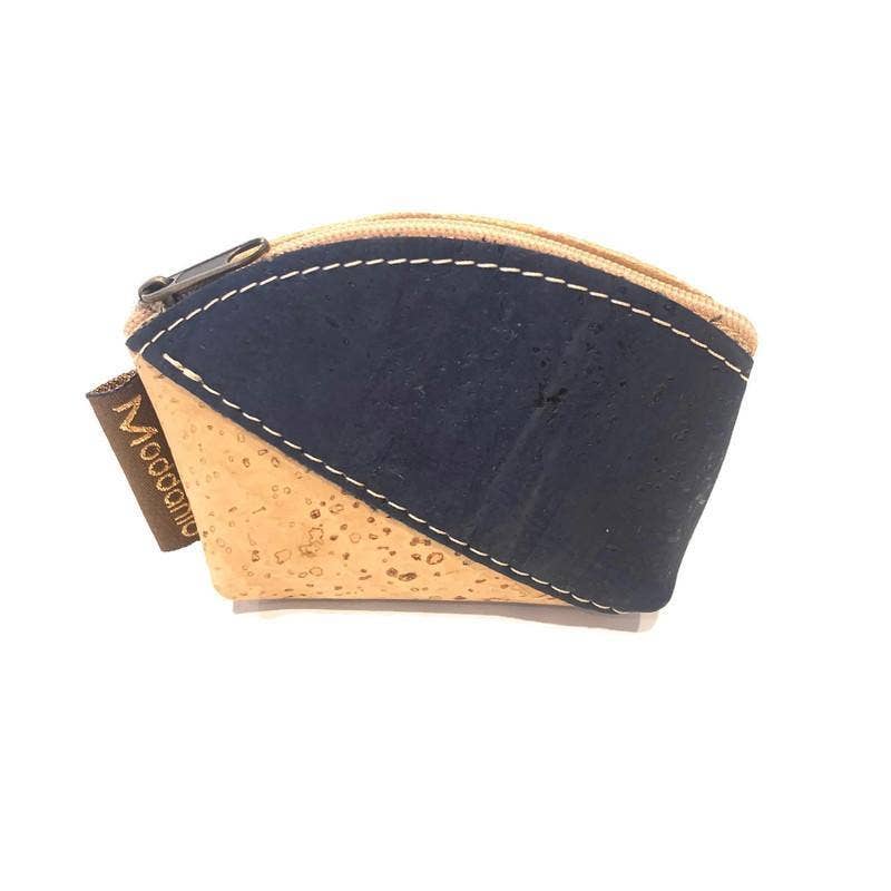 Cork Mini Coin Purse and Small Coin Pouch in Blue and Natural