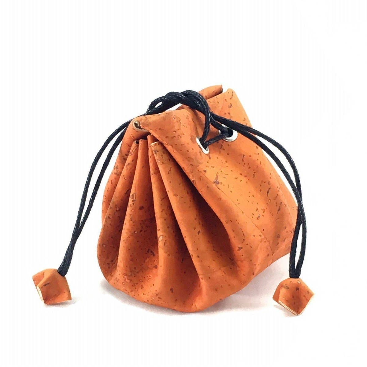 Cork Coin Purse and Vegan Drawstring Pouch for Coins in Orange