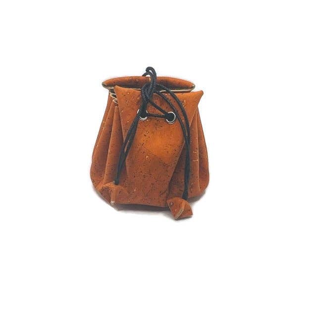 Cork Coin Purse and Vegan Drawstring Pouch for Coins in Orange