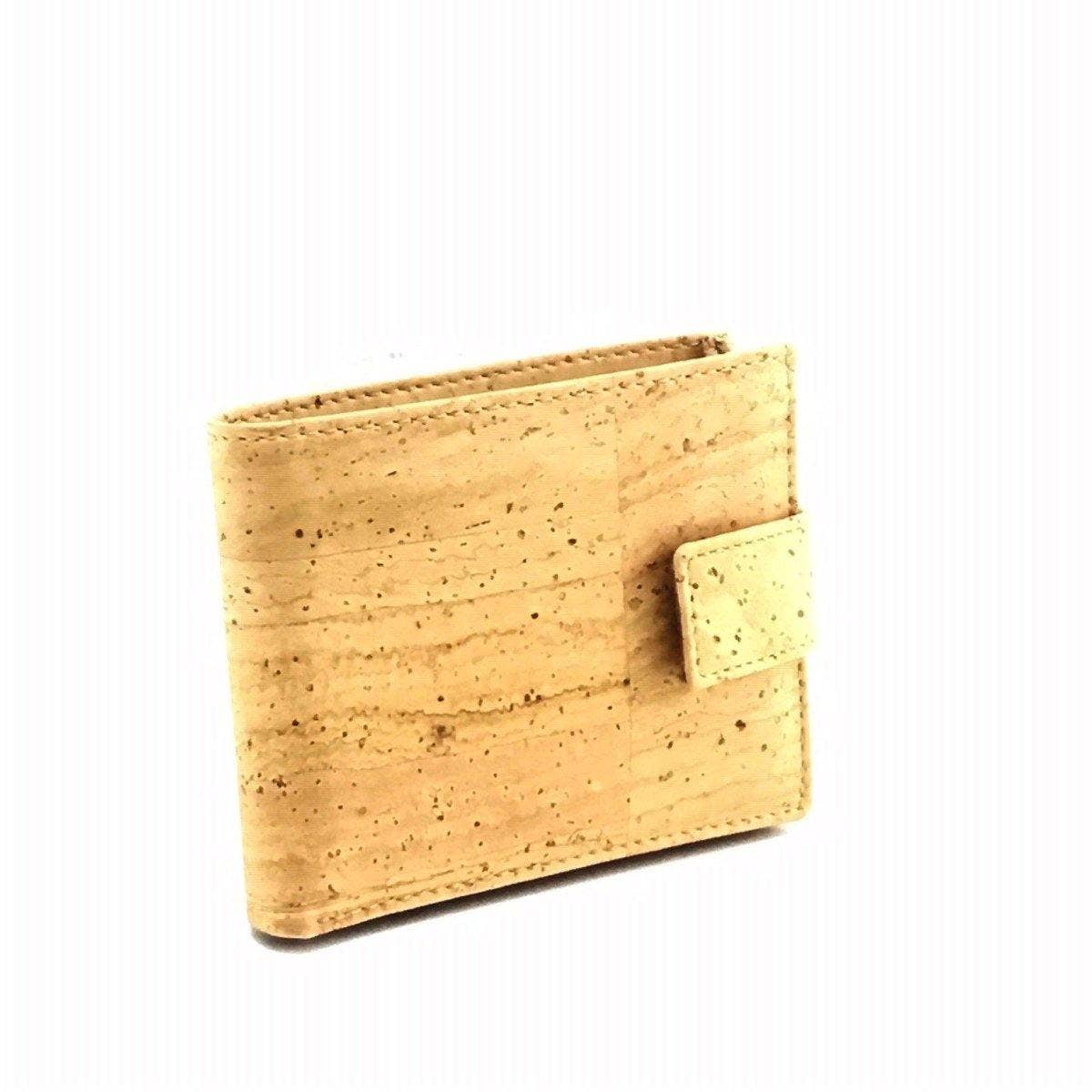 Cork Wallet for Men Vegan Leather Bifold Wallet with Clasp in Natural